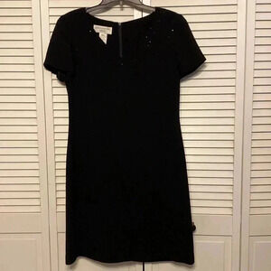 Jones New York Dress Black V Neckline , Black Shiny Beads Size 10